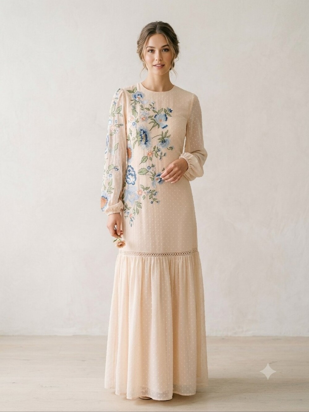 ASOS Blush Pink Embroidered Floral Maxi Dress